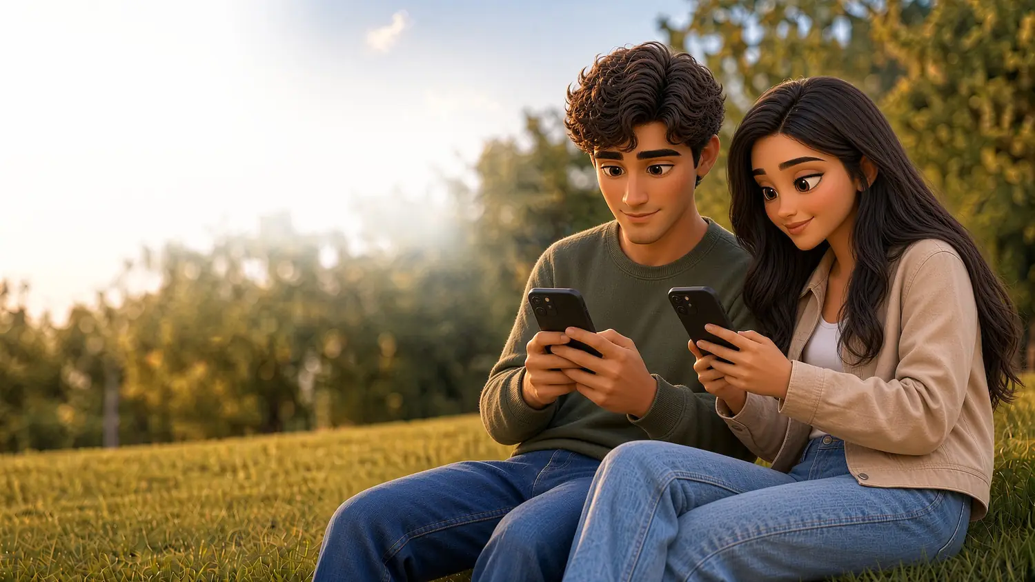 Two friends playing the same mobile game side by side